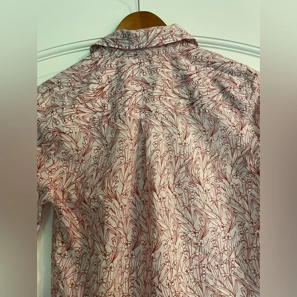 J. Crew Printed Voile Popover Pink and White Floral Button-Down Shirt
